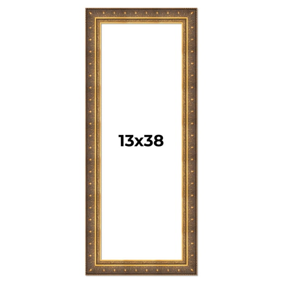 13x38 Frame Vintage Gold Solid Wood Picture Frame | 2.5 Inch Moulding Width | Ornate Bronze Museo
