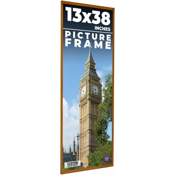 13x38 Honey Brown Real Wood Picture Frame Width 0.75 inches | Interior Frame Depth 0.5 inches |