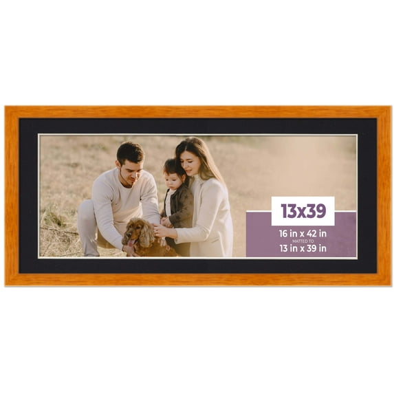 13x39 Frame Honey Pecan With Black Picture Mat For 13x39 Photo - Honey Pecan 16x42 Frame To Display