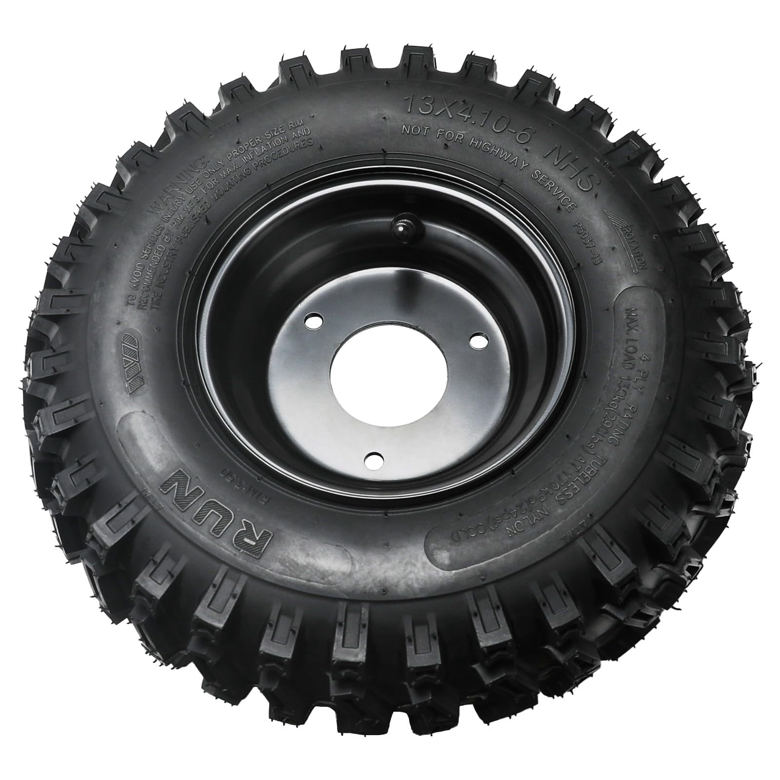 13x4.10-6 Go Kart Wheel with Tubeless Tire – 3 Bolt 78mm Hub Pattern, 6 ...