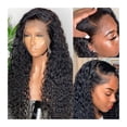 thumbnail image 1 of 13x4 Curly Lace Front Wigs Human Hair Pre Plucked 180% Density Brazilian Deep Wave Lace Frontal Wig with Baby Hair for Black Women Natural Black, 1 of 6