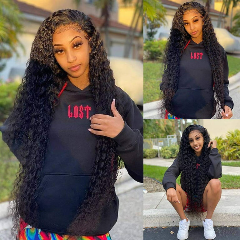 13x4 Deep Wave Lace Front Wigs Human Hair Pre Plucked With Baby Hair HD  Curly Lace Frontal Wigs Transparent Lace Wigs for Black Women 150% Density  Brazilian Virgin Natural Hair Full Lace