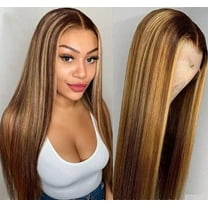 13x4 Full Frontal Lace Glueless #P4/27 Highlight piano Color STRAIGHT 200% High-Density Pre-Plucked Human Hair Wigs Long Hair from 18inch to 30inch
