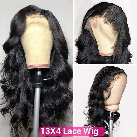 13x4 Lace Front Human Hair Wig Body Wave, Brazilian Unprocessed Remy Hair Lace Frontal Wig Pre Plucked for Women Natural Black 150% Density 20 Inches