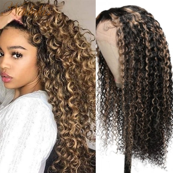 13x4 Lace Front Wig Curly Wig With Blonde Piano Highlights Lace Front Wig Precolored Ombre Hair