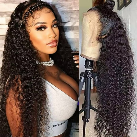 MY 13x4 Lace Front Wigs Human Hair Pre Plucked 180 Density Brazilian Wet and Wavy Human Hair Wigs for Black Women Glueless Curly Lace Frontal Wig Natural Color (22 Inch)