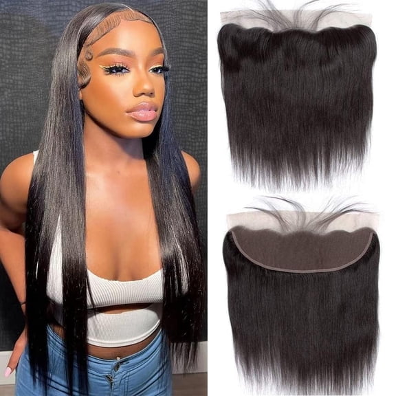 13x4 Lace Frontal Closure Ear to Ear Frontal HD Lace Closure 16 Inch | Brazilian Straight Human Hair Frontal, Pre Plucked with Baby Hair, Natural Black Frontals,150% Density
