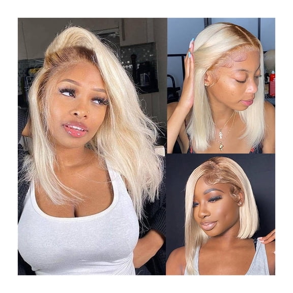 13x4 Ombre Blonde Short Bob Wigs for Women Remy Human Hair 150% Density Blonde Lace Front Wig Peruvian Hair Pixie Cut Transparent Lace Frontal Wig