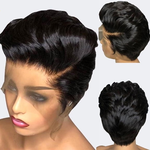 13x4 Side Part Pixie Cut Human Hair Wigs For Women Wavy Short Bob Lace Front Wig 180 Density Brazilian Hair Pre Plucked