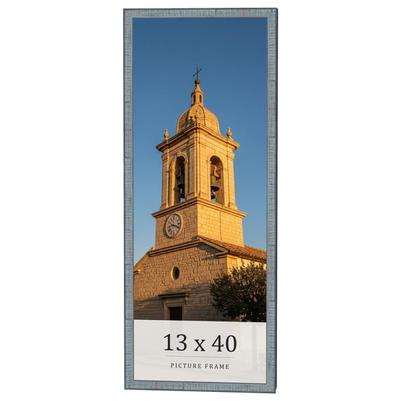 13x40 Frame Blue Scuffed Farm Board Solid Wood Picture Frame Width 0.75 Inches | Interior Depth 0.5