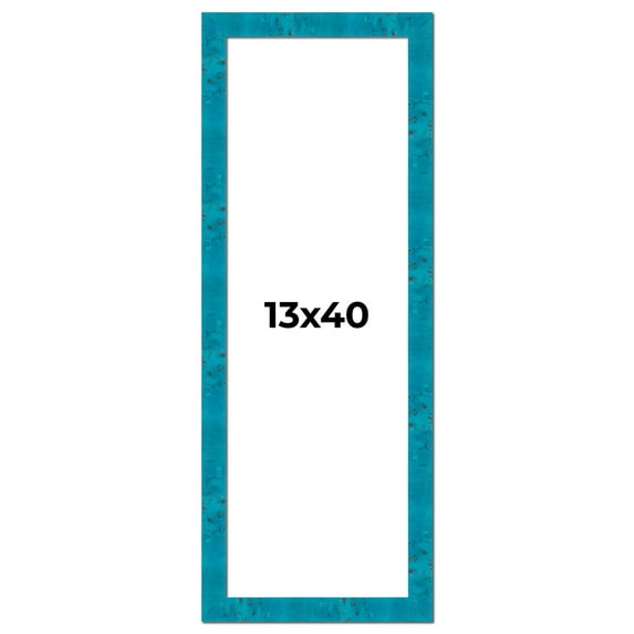 13x40 Frame Blue Teal Burl Wood Picture Frame | 1.75 Inch Moulding Width | Interior Frame Depth 0.5