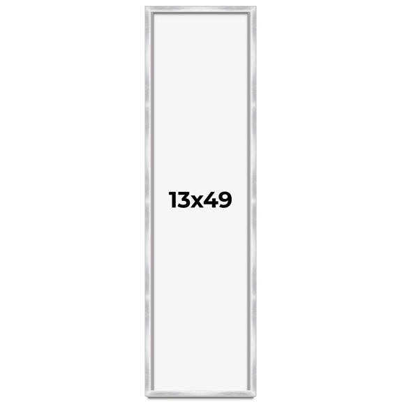 13x49 Frame Silver Whitewashed Wood Grain Solid Wood Shadow Box | 0.75 Inch Moulding Width | 0.75