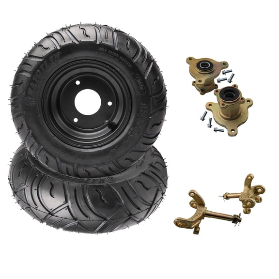 13x5.00-6 Go Kart Tire Rim Wheels + Front Wheel Hubs + Steering Knuckle Spindles for ATV UTV Drift Trike Golf Cart Quad Buggy Dune Mooped 4 Wheeler Tricycle Mini Bike Off-Road Motorcycle
