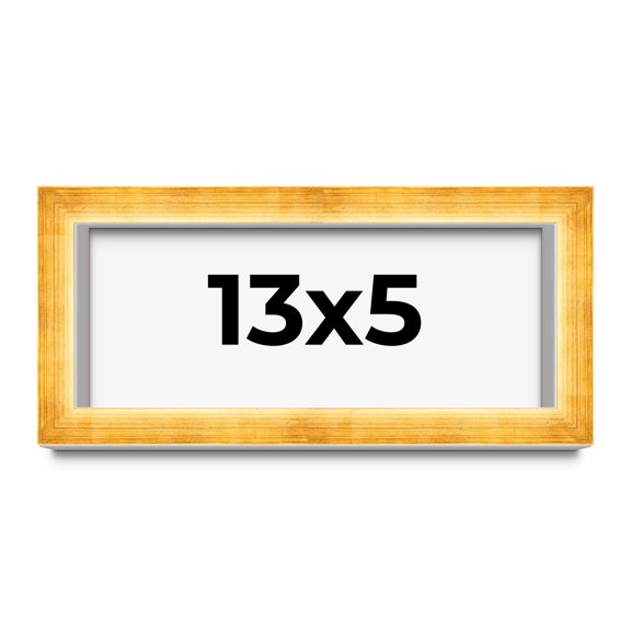 13x5 IN Shadow Box Frame Gold | 1.625 Inches Deep Real Wood Traditional Shadowbox Display Frame |