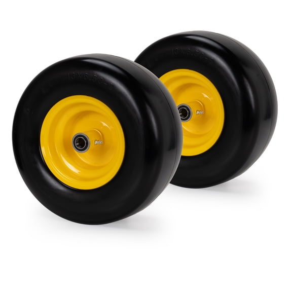 13x6.5-6 Flat Free Tire and Wheel 2 Pack, Universal Zero Turn Mower Front Tires, 6" Yellow Rim