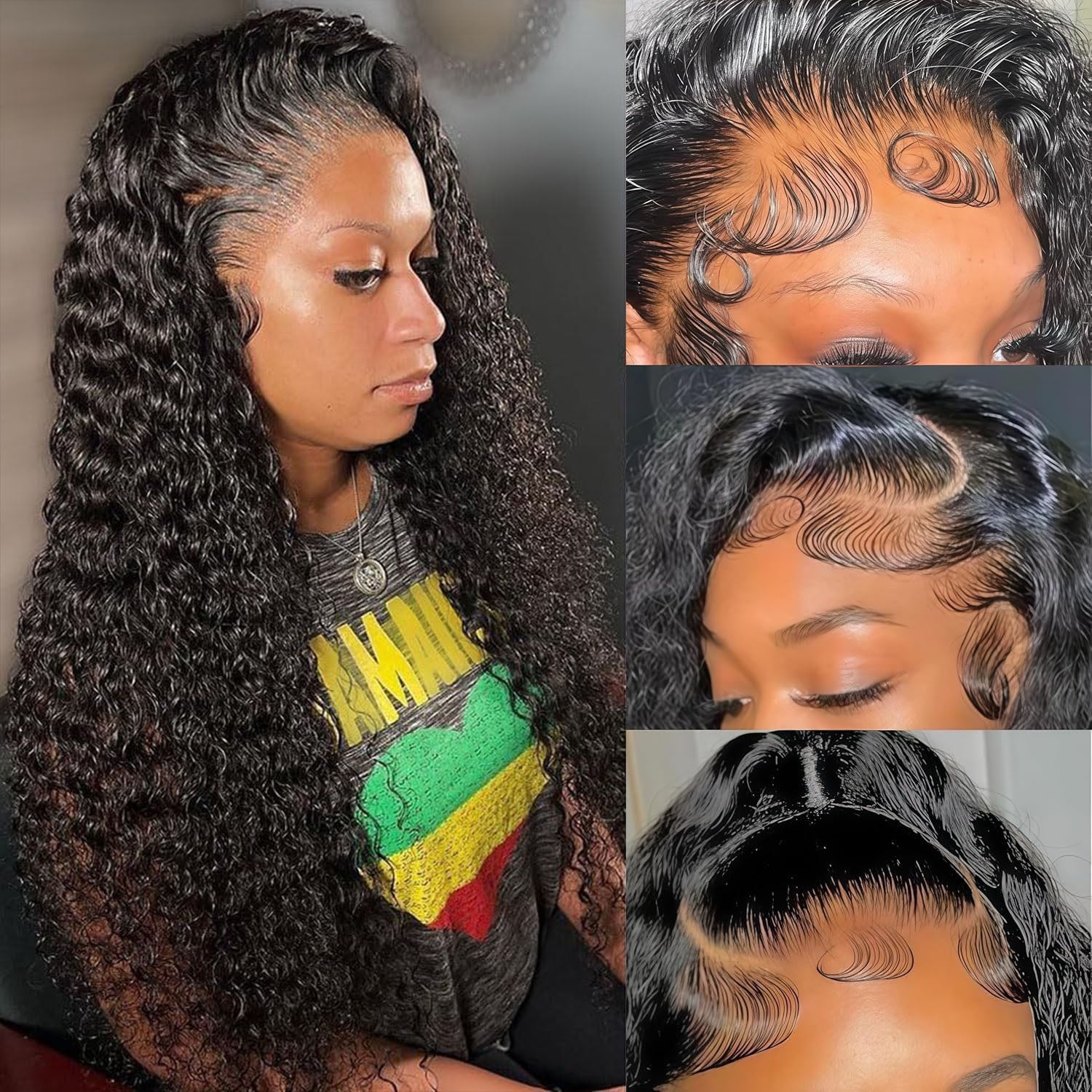13x6 Deep Wave Human Hair 20 Inch 100% Unprocessed Brazilian Virgin Hair Natural Black Remy Wet and Wavy Human Hair Wig for Women,No Synthetic Blend No Tangle No Shedding