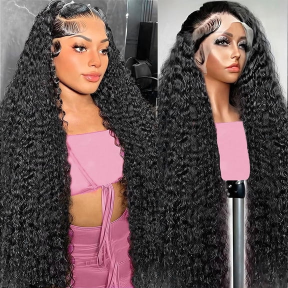 13x6 Deep Wave Lace front Wigs Human Hair Pre Plucked Deep Curly Human Hair Wigs for Women Glueless Deep Wave Frontal Wig Curly Lace Front Wig with Baby Hair 28 Inch