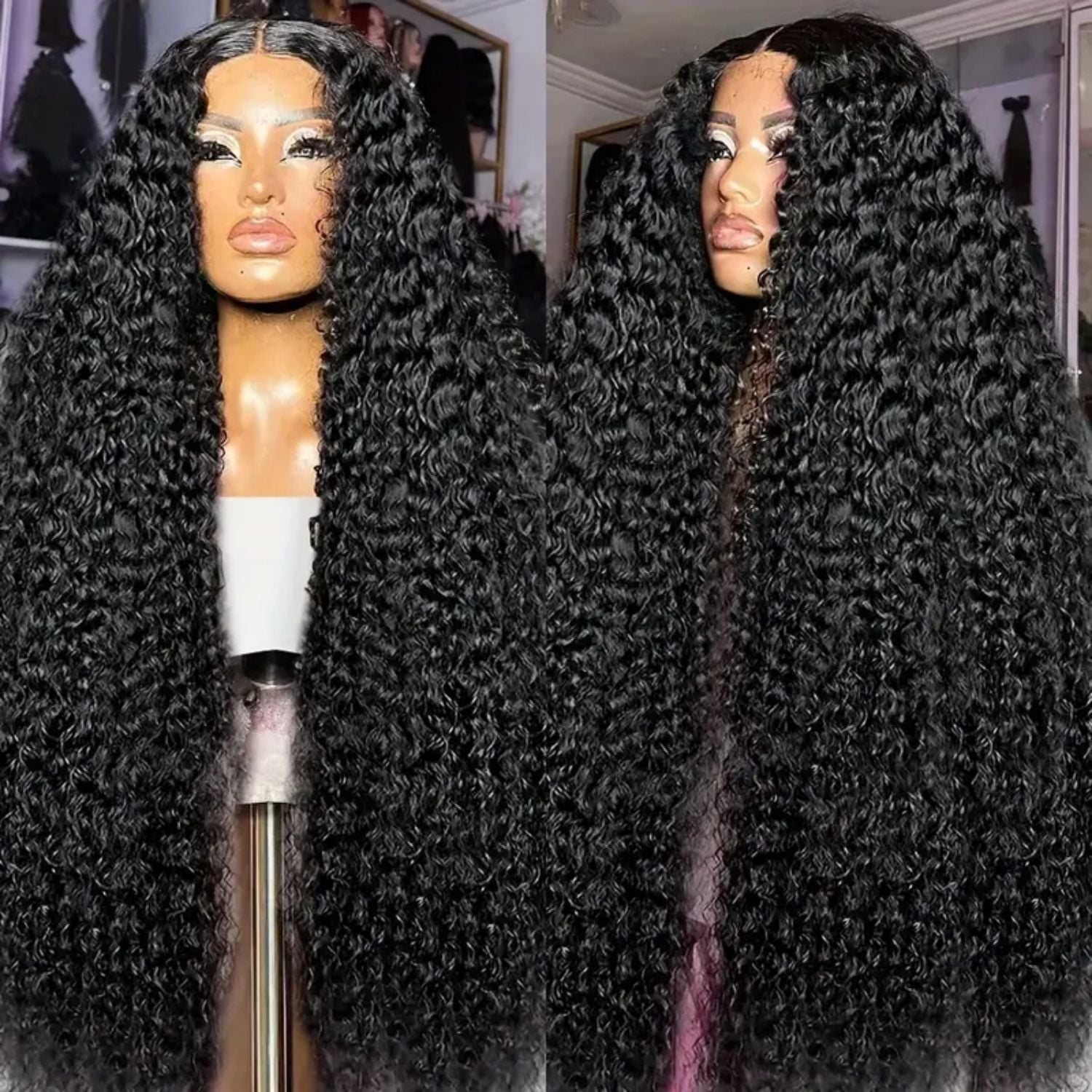 13x6 Deep Wave Lace front Wigs Human Hair Pre Plucked Deep Curly Human Hair Wigs for Women Glueless Deep Wave Frontal Wig Curly Lace Front Wig with Baby Hair 16 Inch