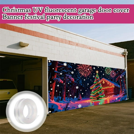 13x6 FT Christmas Garage Door Cover, Large Outdoor UV Fluorescent Xmas Banner for Garage, Holiday Party Yard Decorations, 2025 Christmas Garage Door Wrap Backdrop for Home Outdoor Décor (A)