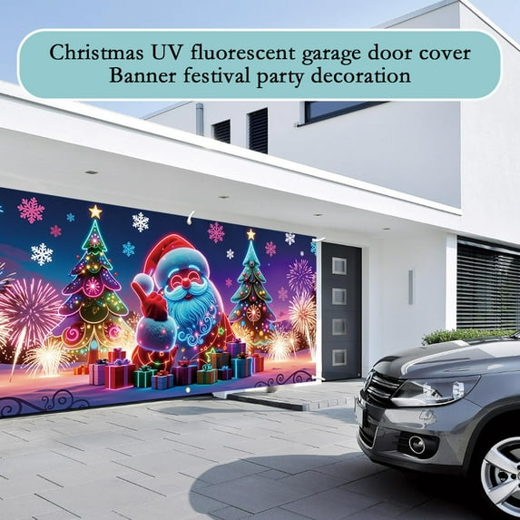 13x6 FT Christmas Garage Door Cover, Large Outdoor UV Fluorescent Xmas Banner for Garage, Holiday Party Yard Decorations, 2025 Christmas Garage Door Wrap Backdrop for Home Outdoor Décor (B)