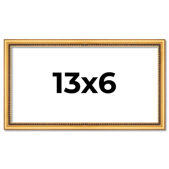 13x6 Frame Beaded Gold Solid Wood Picture Frame | 0.75 Inches Moulding Width | Liscio Oro