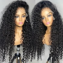 13x6 HD Transparent Deep Wave Lace Front Wigs Human Hair Wigs for Black Women Glueless Brazilian Virgin Lace Frontal Wigs Human Hair Pre Plucked With Baby Hair Natural Black (16 Inch)
