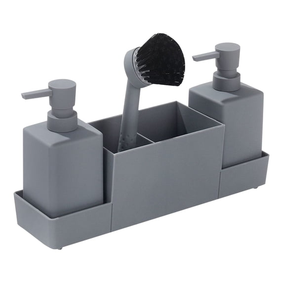 13x6 Inch Kitchen Sink Caddy with Sponge Holder and Soap Dispenser Tray Storage Box for Countertop Space Saving, Gray