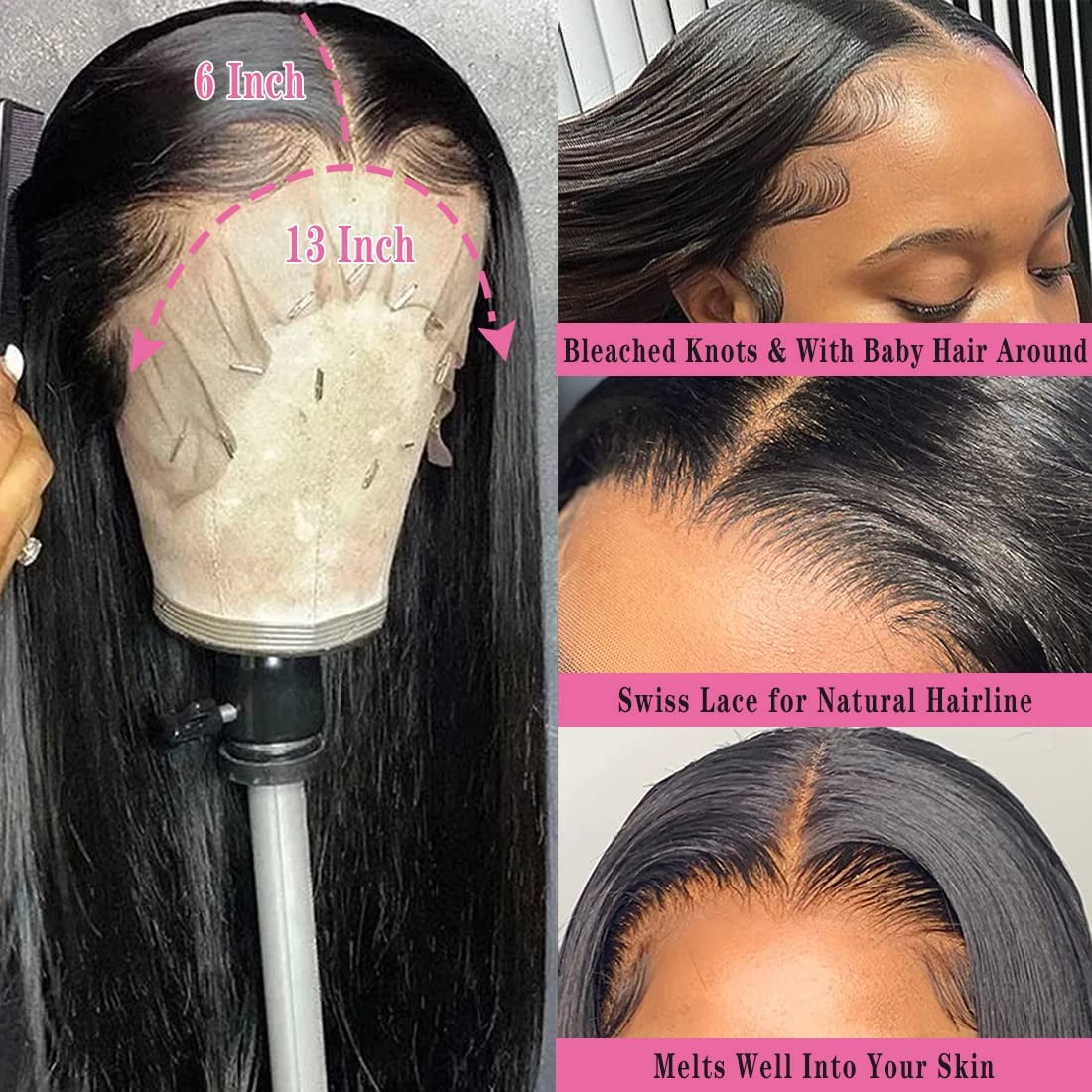 Preplucked Strai Virgin LaceFront Wig 150% Density Amazon.com : 13x4 Lace Front Straight Short Bob Wigs Human  main image 4