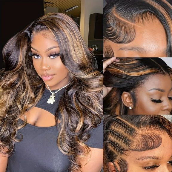 13x6 Ombre Lace Front Body Wave Wigs Human Hair 180% Density 1B/30 Highlight Ombre 13x6 HD Transparent Lace Front Wigs Human Hair Colored Balayage Wig Body Wave Human Hair Wigs for Women