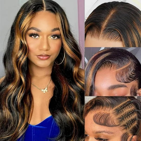 13x6 Ombre Lace Front Body Wave Wigs Human Hair 180% Density 1B/30 Highlight Ombre 13x6 HD Transparent Lace Front Wigs Human Hair Colored Balayage Wig Body Wave Human Hair Wigs for Women