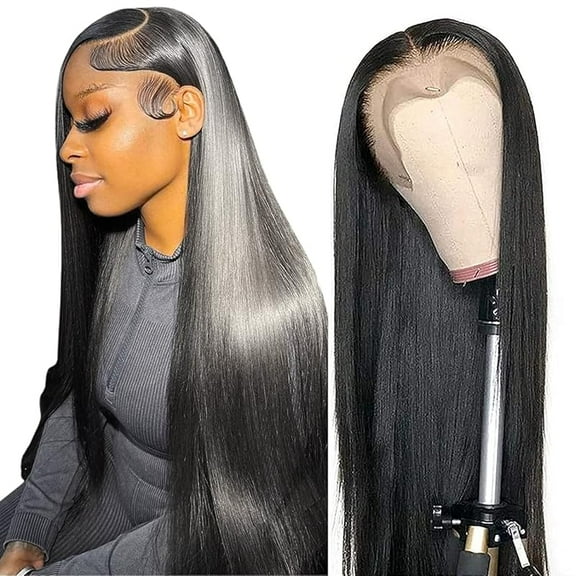 MY 13x6 Straight Lace Front Wigs Human Hair 200 Density HD Transparent Lace Frontal Human Hair Wigs for Women Glueless Wigs Human Hair Pre Plucked 28 Inch