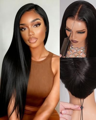 13x6 Wear and Go Glueless Wigs Human Hair Pre Plucked Pre Cut Upgrade Straight Invisible Drawstring Wig with Lace Tapes 200 Density  Frontal Human Hair Wigs for Women