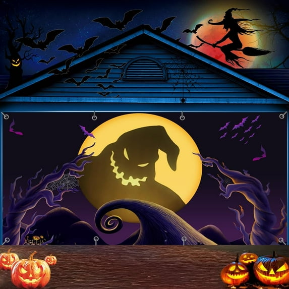 13x6ft Nightmare Before Christmas Garage Door Decorations Nightmare Before Christmas Props Halloween Party Garage Door Cover Wall Decorations for Outdoor