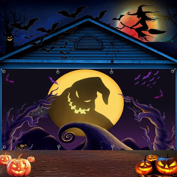 13x6ft Nightmare Before Christmas Garage Door Decorations Nightmare Before Christmas Props Halloween Party Garage Door Cover Wall Decorations for Outdoor