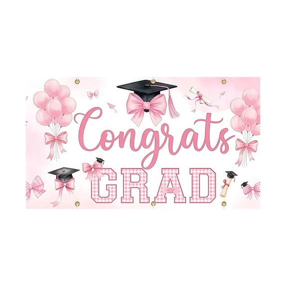 Graduationa Signs Pink 13x6ft Pink Bow Garage Door Graduation Banner Cover 2026 Congrats Grad ...
