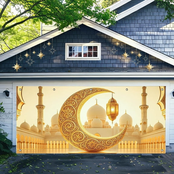13x6ft Ramadan Mubarak Garage Door Banner Golden Arch Moon Design Large Eid Garage Door Decoration Seasonal Home Ramadan Decor Background Garages Doors Cover Display for Holiday Celebration