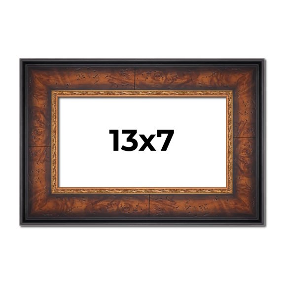 13x7 Frame Brown Walnut Gold Ornate Trim Solid Wood Plein Air Picture Frame | 3 Inch Moulding Width
