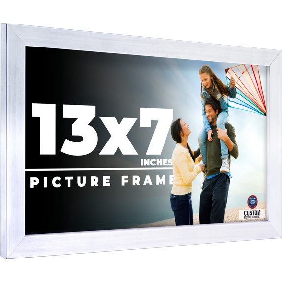 13x7 Frame Silver Stainless Steel Solid Wood Picture Frame | 0.75 Inch Moulding Width | Includes UV