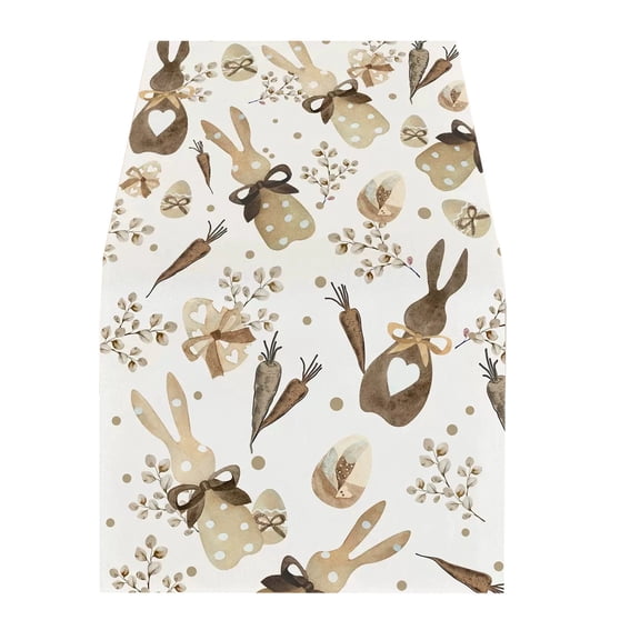 13x71 In Easter Table Runner, Colorful Egg & Bunny Pattern Linen Table Cloth, Spring Holiday Decorative Table Runner for Easter Brunch, Family Dinner, Kitchen & Dining Room Table Decor