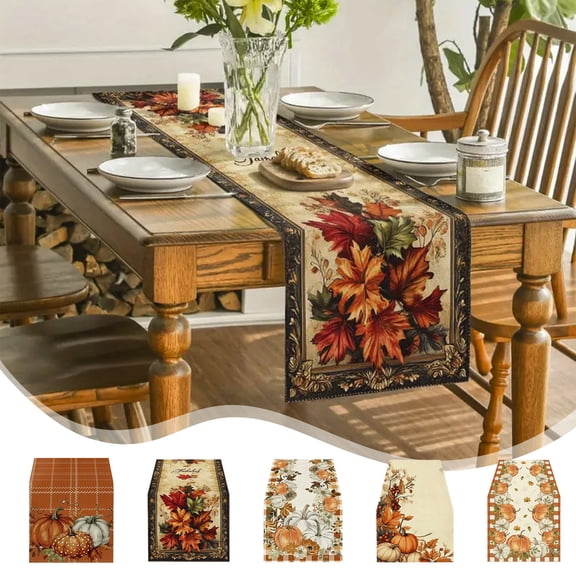 13x72 Inch Fall Table Runner Thanksgiving Harvests Table Runner Autumns Pumpkin Maple Leaf Runners Indoor Outdoor Home Kitchen Dining Party Decoration Linen