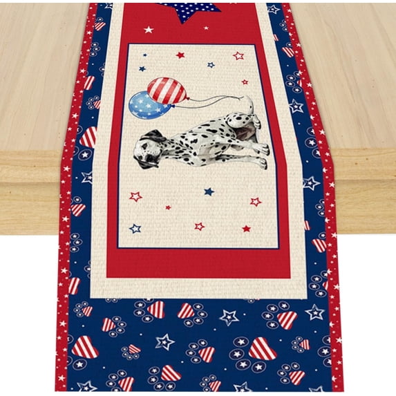 13x72" Patriotic Independence Day Table Runner, Memorial Labor Day Dining Party Table Decorations, Indoor Outdoor Celebration Red Blue Star Kitchen Home Decor by JEWLALO