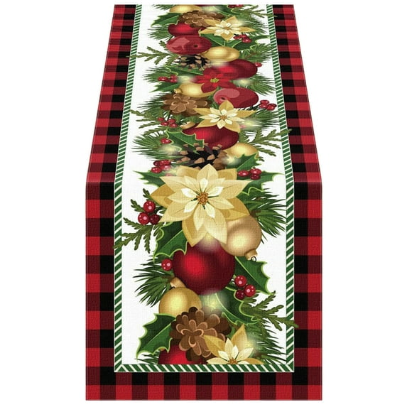 13x72 in Christmas Table Runner – Festive Polyester Table Decoration for Kitchen, Dining, Birthday, or Holiday Parties, Reusable Home Decor Accent