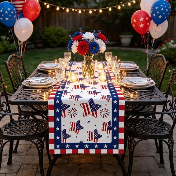 13x72in Festive Independence Day Tablecloth, Premium Linen Decorative Cloth, Patriotic Home Atmosphere Piece, Practical Layout Accessory for Indoor Dining and Holiday Gathering Decor, J