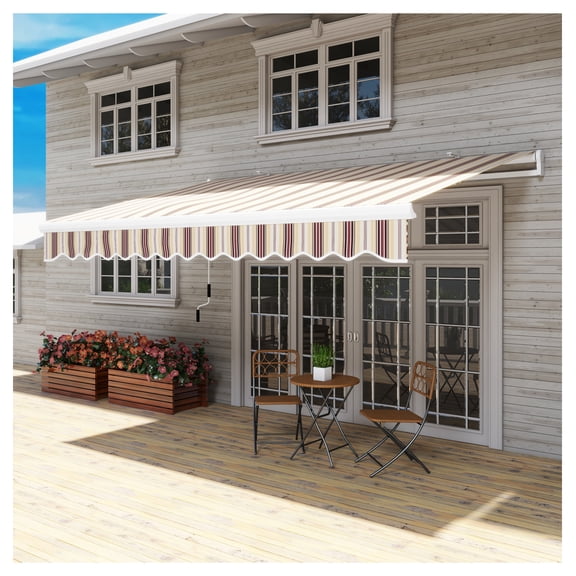 13x8 ft Retractable Awning, Patio Sun Shade with Crank, UV Protection, Water Resistant, Aluminum Frame for Deck, Balcony - Red Stripes
