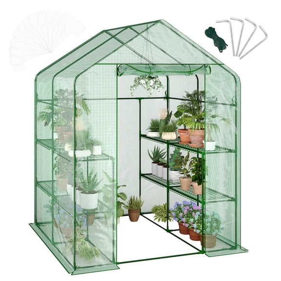 13x8x7FT Walk-In Greenhouse with Heavy Duty Steel Frame, 12 Mil PE Cover, 6 Mesh Vents.