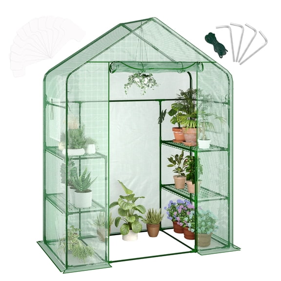 13x8x7FT Walk-In Greenhouse with Heavy Duty Steel Frame, 12 Mil PE Cover, 6 Mesh Vents.
