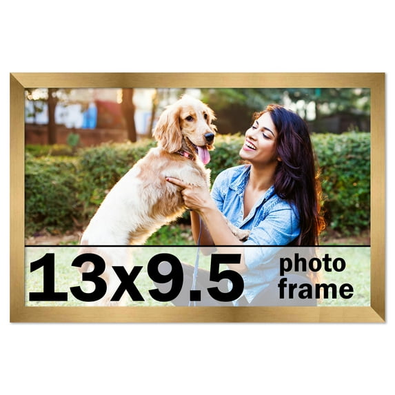 13x9.5 Frame Gold Bronze Modern Solid Wood Picture Frame | 0.75 Inch Moulding Width | Includes UV