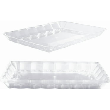13x9 Clear Plastic Serving Trays and Platters, Rectangle Large for Party, Reusable & Disposable for Food, Desserts, Cookie, Appetizers