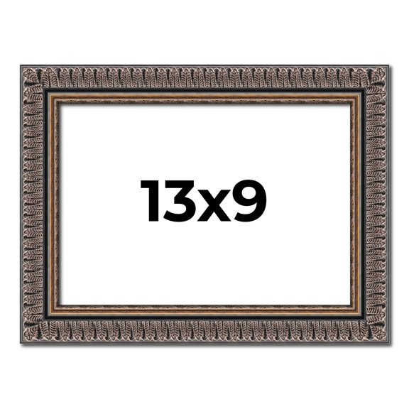 13x9 Frame Black Feather Payton Ornate Solid Wood Picture Frame Width 1.75 Inches | Interior Depth