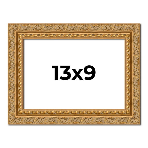 13x9 Frame Gold Ornate Solid Wood Picture Frame | 2 Inch Moulding Width | Firman Traditional Photo